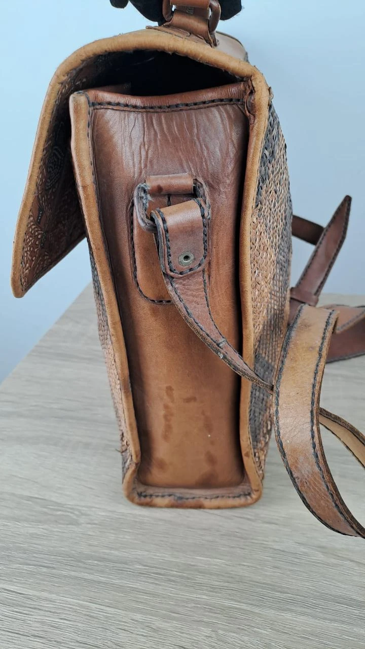 Gevlochten tas met klep / Vintage Boheems / Bruin / Uniseks / Rotan leer / 150 – photo 7